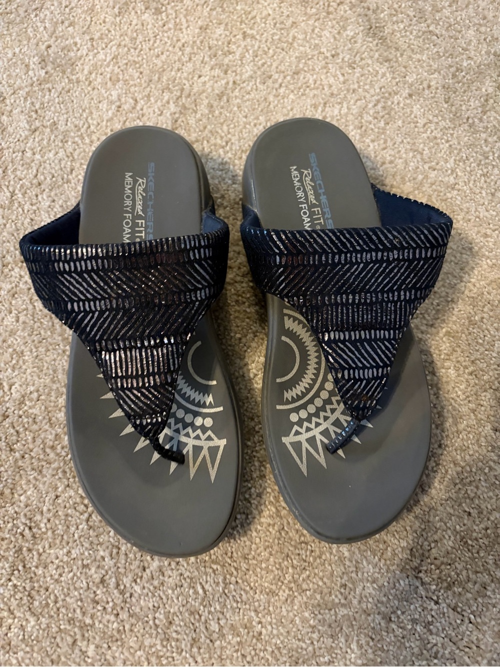 Skechers Navy and Gray Women's Thong Sandals